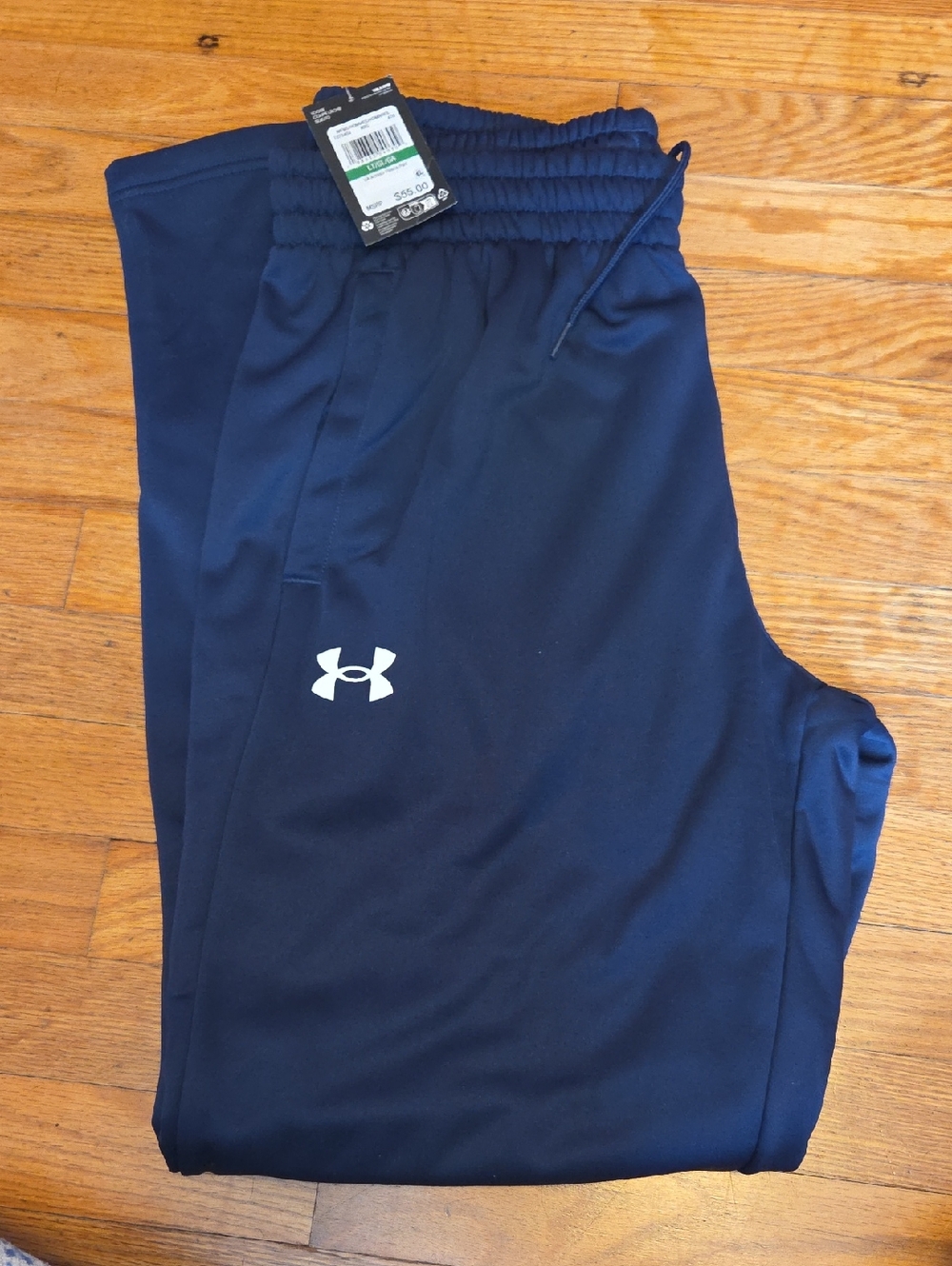 Under Armour Mens Navy Blue Fleece Pants with White Logo
